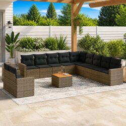 12-Piece Grey Poly Rattan Garden Sofa Set for Outdoor Comfort