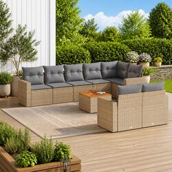 9 Piece Outdoor Garden Sofa Set with Durable Beige Rattan
