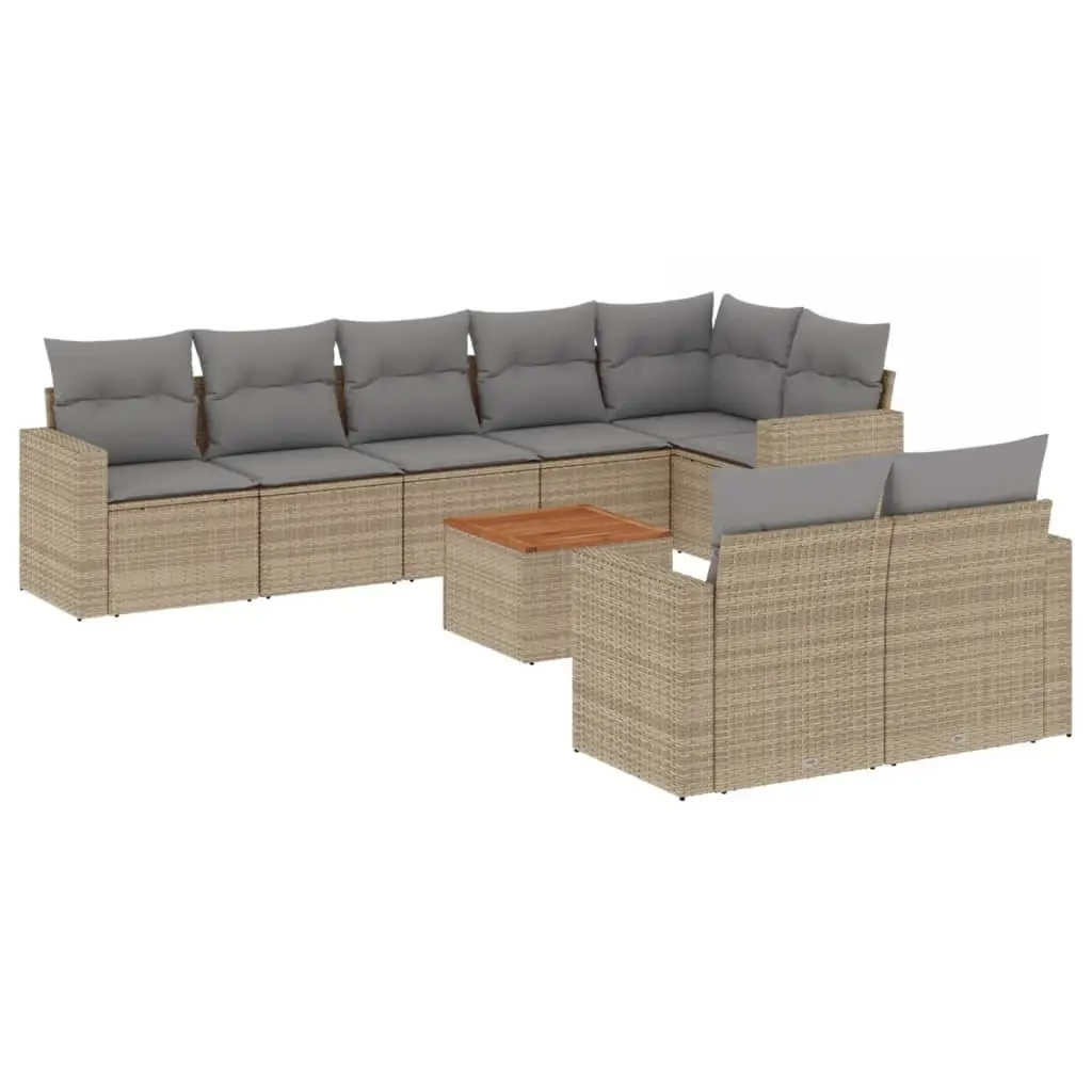 Garden Sofa Set 9 Piece PE Rattan Outdoor Furniture Beige Modular Patio Lounge