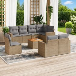 Beige 9-Piece Modular Garden Sofa Set with Acacia Top
