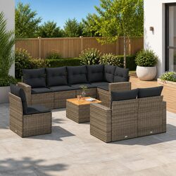 Premium 9 Piece Grey Modular Garden Sofa Set
