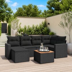 Black Poly Rattan 7-Piece Outdoor Sectional Sofa Set