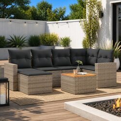 High-Quality 7-Piece Grey Poly Rattan Outdoor Sofa Set