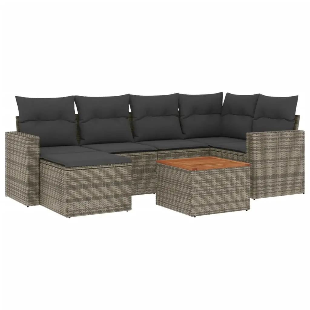 7 Piece Outdoor Sectional Sofa Set Grey Poly Rattan Garden Furniture