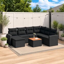 Durable 8 Piece Black Poly Rattan Garden Sofa Set