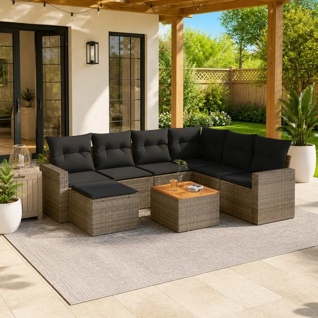 8-Piece Grey Poly Rattan Outdoor Sofa Set