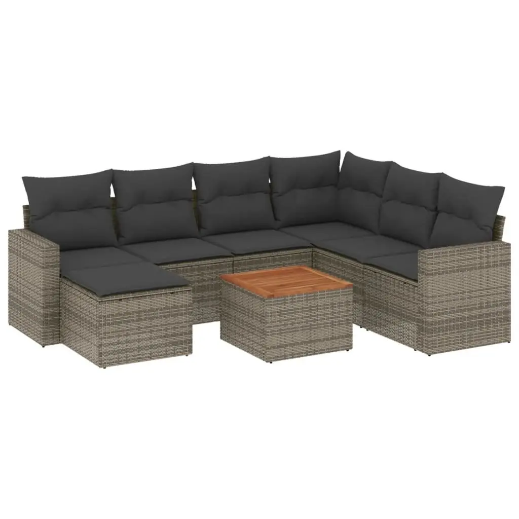 8-Piece Grey Poly Rattan Outdoor Sofa Set