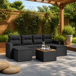 Premium 7 Piece Outdoor Garden Sofa Set with Black Rattan