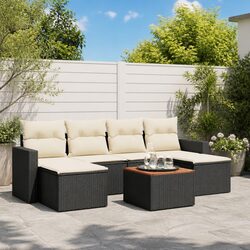 7-Piece Outdoor Sectional Sofa Set with Black Poly Rattan