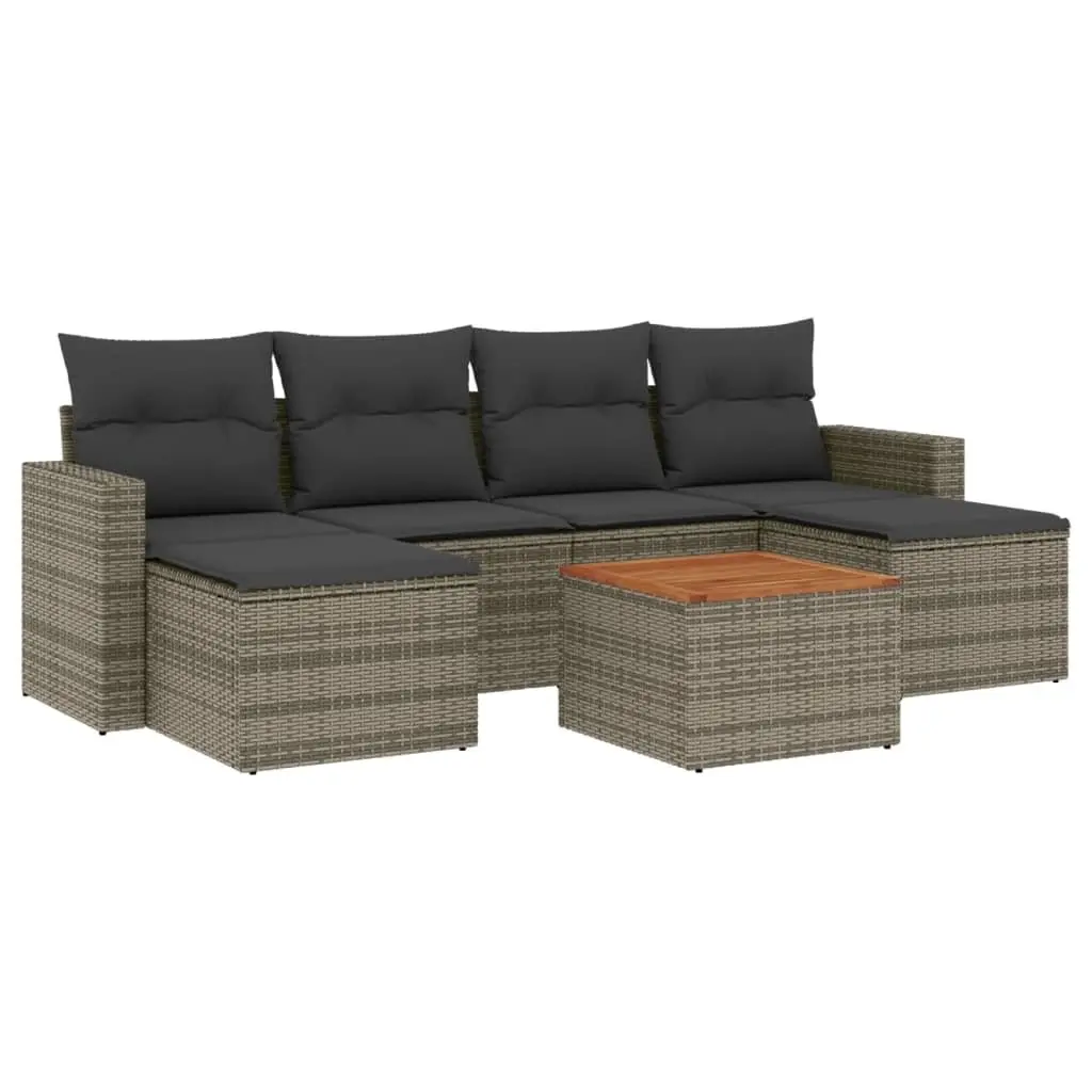 Outdoor Sectional Sofa Set PE Rattan 7 Piece Grey with Cushions