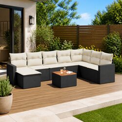 Stylish 9 Piece Black Poly Rattan Outdoor Sofa Set