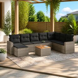 Premium 9-Piece Modular Garden Sofa Set in Grey Rattan