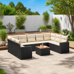 Sturdy 10 Piece Outdoor Sectional Sofa Set in Black Rattan