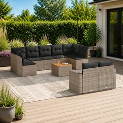 10-Piece Outdoor Sectional Sofa Set with Grey Poly Rattan