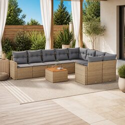 Beige Poly Rattan Outdoor Sectional Sofa Set 10 Pieces