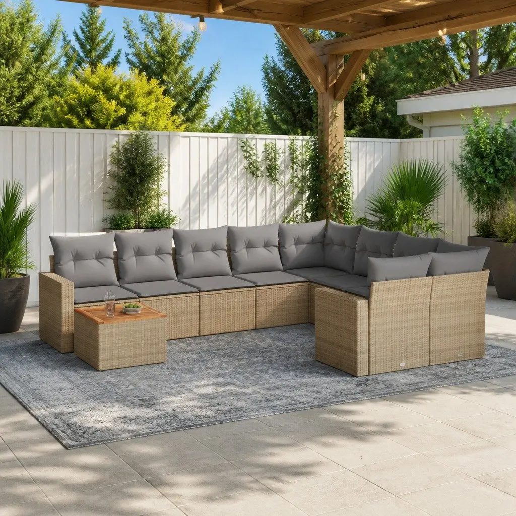 10 Piece Outdoor Sofa Set PE Rattan Beige Modular with Cushions