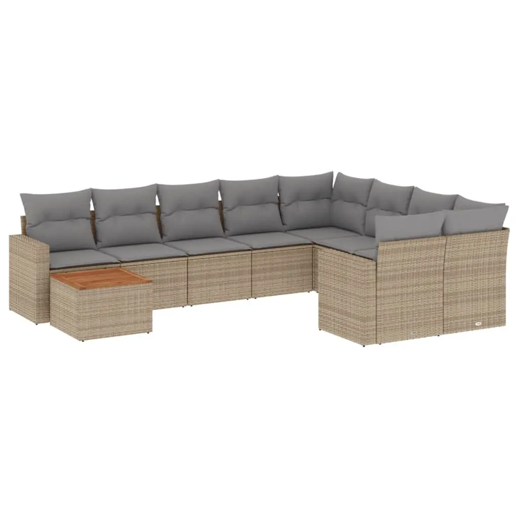 10 Piece Outdoor Sofa Set PE Rattan Beige Modular with Cushions