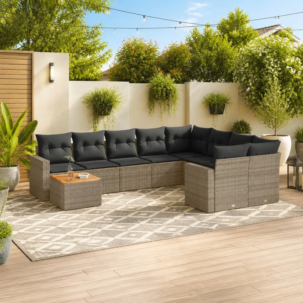 Grey Poly Rattan 10 Piece Outdoor Garden Sofa Set