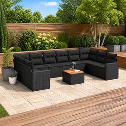 Premium 11 Piece Outdoor Sectional Sofa Set in Black Rattan