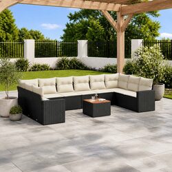 11 Piece Outdoor Sectional Sofa Set Black Poly Rattan