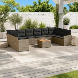 Premium 11 Piece Grey Poly Rattan Sectional Sofa Set