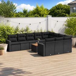 11 Piece Modular Black Outdoor Sofa Set with Cushions