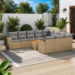 11-Piece Outdoor Sectional Sofa Set with Beige Cushions