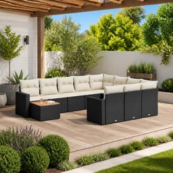 Black Poly Rattan 11-Piece Outdoor Sectional Sofa Set