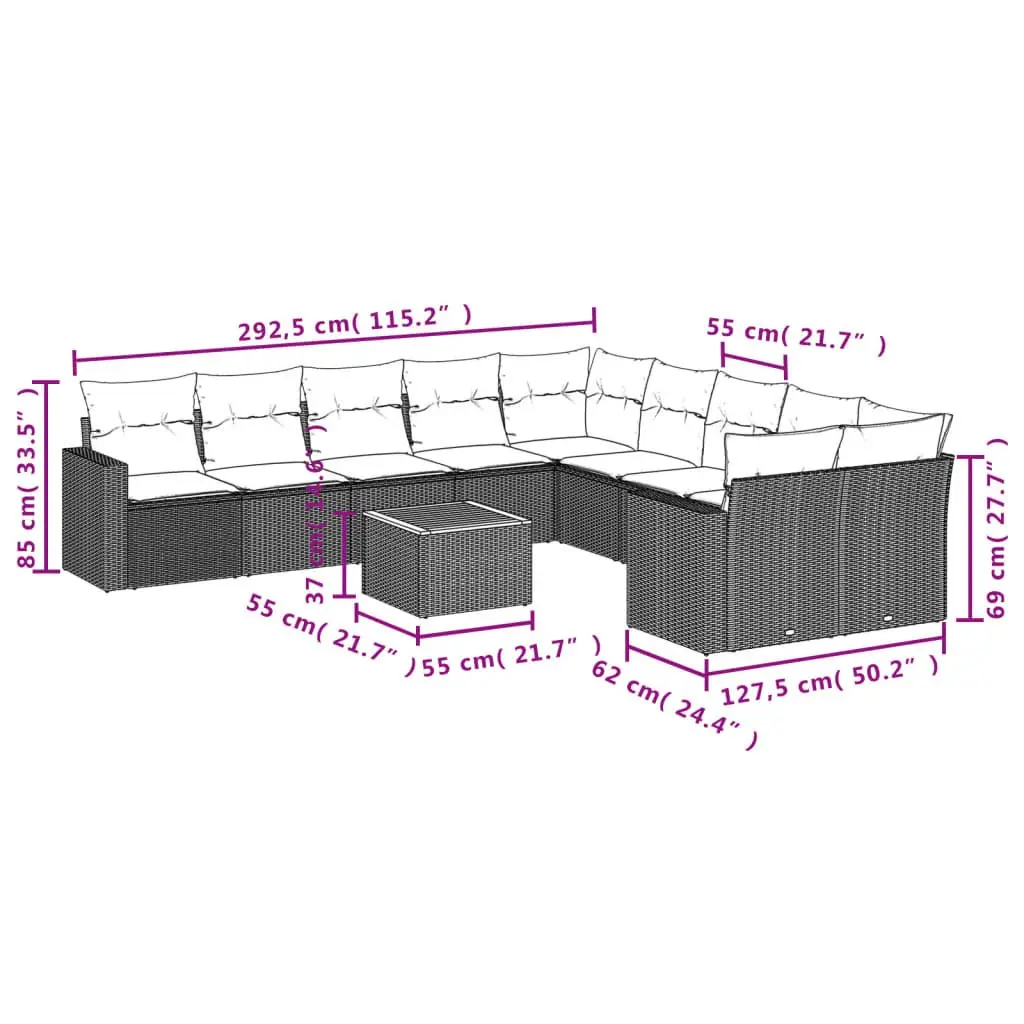 Beige Modular Outdoor Sectional Sofa Set 11 Pieces