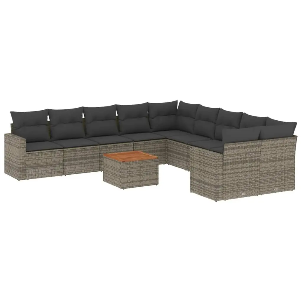 11-Piece Grey Rattan Outdoor Sectional Sofa Set