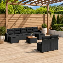 Black Modular Outdoor Sofa Set – 10-Piece Poly Rattan Furniture