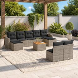 10-Piece Modular Grey Garden Sofa Set with Cushions