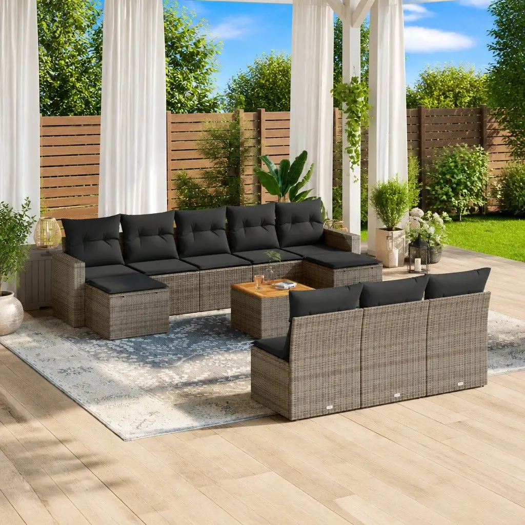 Outdoor Sofa Set PE Rattan 11 Piece Grey Modular Garden Furniture