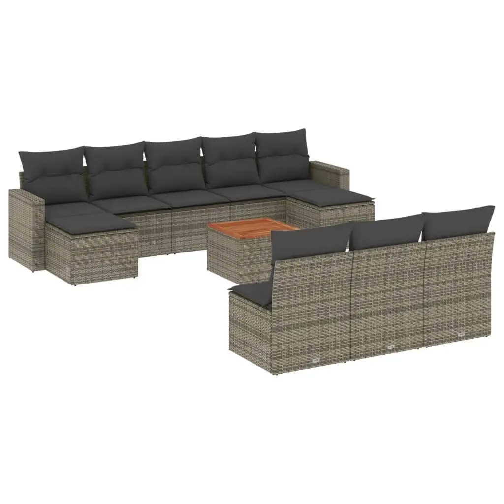 Outdoor Sofa Set PE Rattan 11 Piece Grey Modular Garden Furniture
