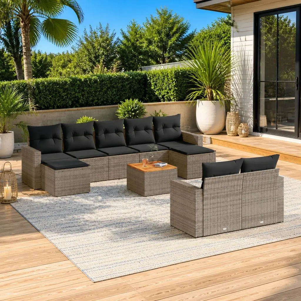 10-Piece Grey Outdoor Sectional Sofa Set
