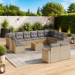Beige 13-Piece Outdoor Sectional Sofa Set with Acacia Table
