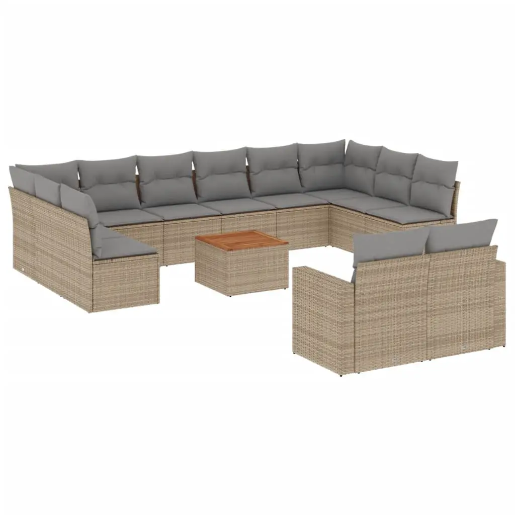 Beige 13-Piece Outdoor Sectional Sofa Set with Acacia Table