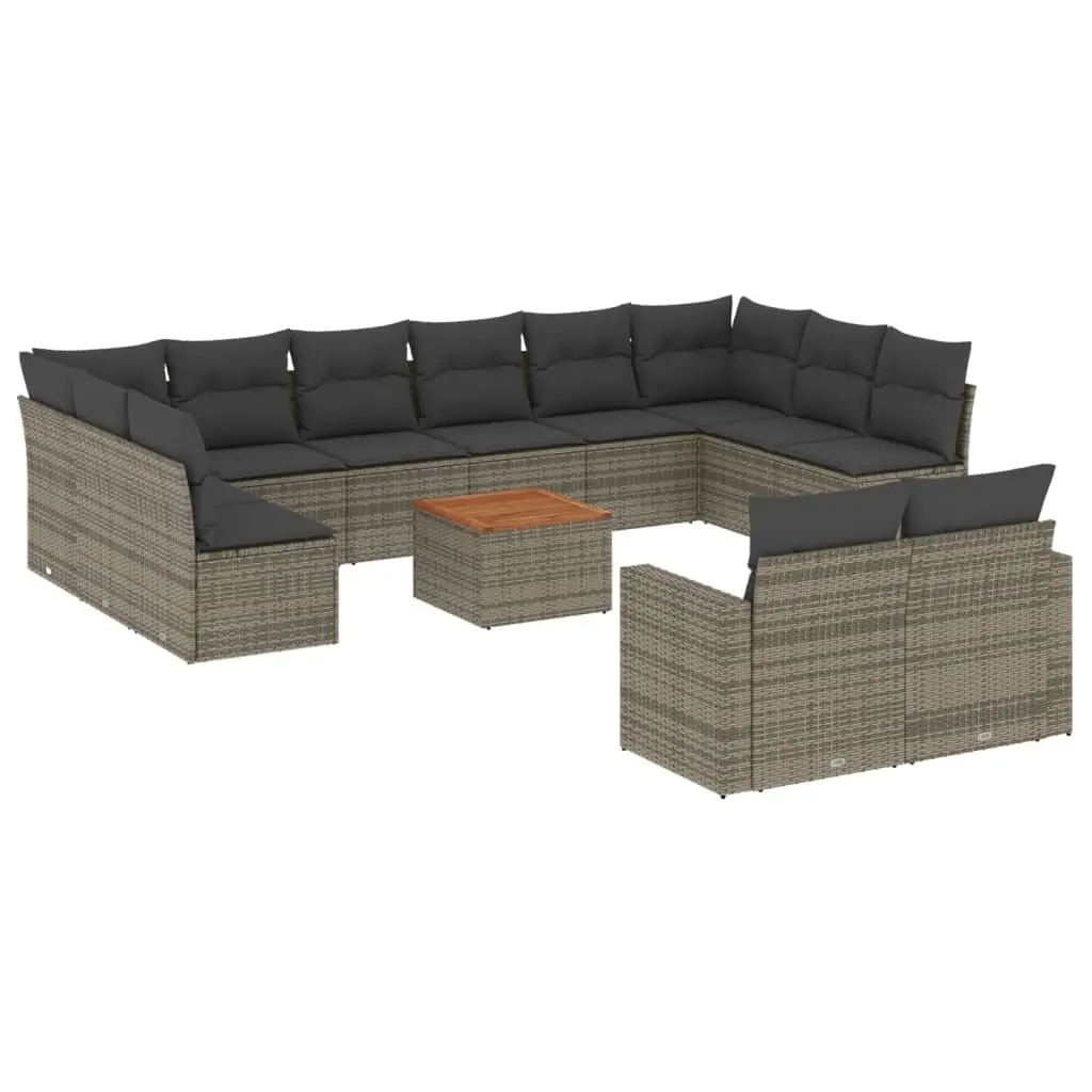 13 Piece Outdoor Garden Sofa Set Grey PE Rattan Acacia Wood Table