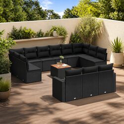 Black Modular 14 Piece Garden Sofa Set with Cushions