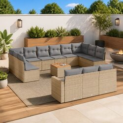 14 Piece Outdoor Sectional Sofa Set with Beige Cushions