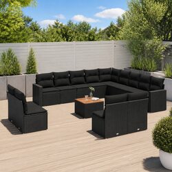 High-Quality 14 Piece Black Poly Rattan Outdoor Sofa Set
