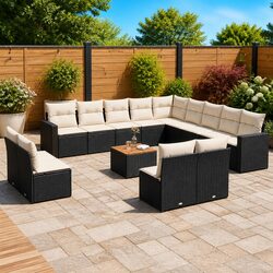 Durable 14 Piece Black Modular Outdoor Sectional Sofa Set