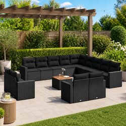 Black 14-Piece Outdoor Sectional Sofa Set in Poly Rattan