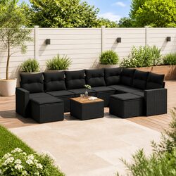 Sturdy 10 Piece Outdoor Sectional Sofa Set - Black Rattan