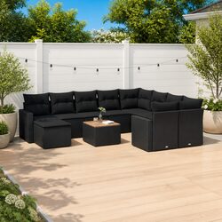 Durable 11-Piece Outdoor Sectional Sofa Set in Black