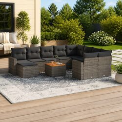11-Piece Grey Poly Rattan Outdoor Sectional Sofa Set