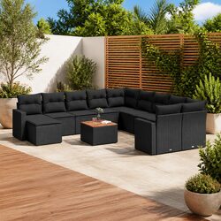 Black Poly Rattan Outdoor Sectional Sofa Set – 12 Pieces