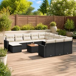 Black Poly Rattan Outdoor Sectional Sofa Set, 13 Pieces