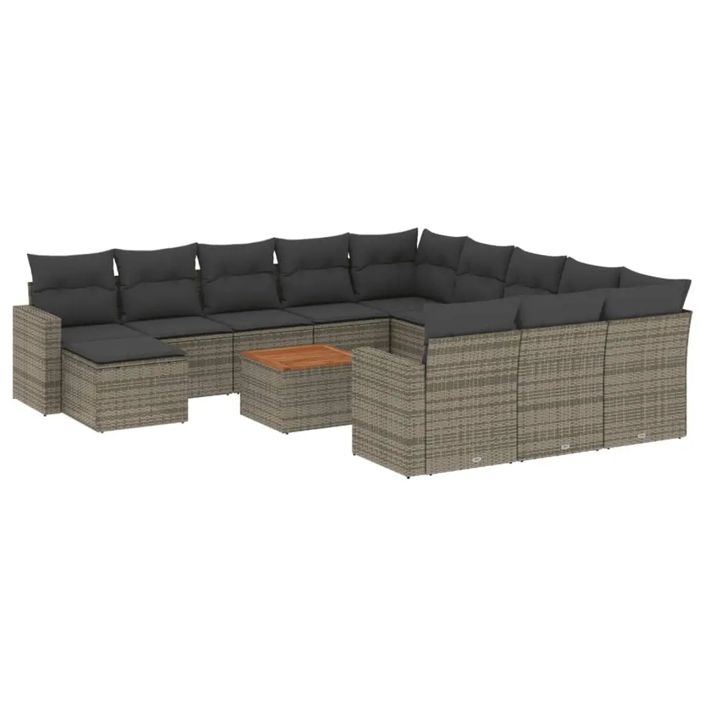 13-Piece Grey Poly Rattan Sectional Sofa Set