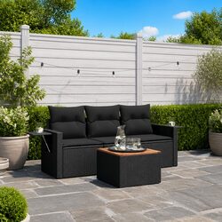 Black Poly Rattan 4-Piece Outdoor Sectional Sofa Set